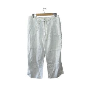 Athleta Medium Linen Pants White Crop Wide Straight Leg Drawstring Womens READ